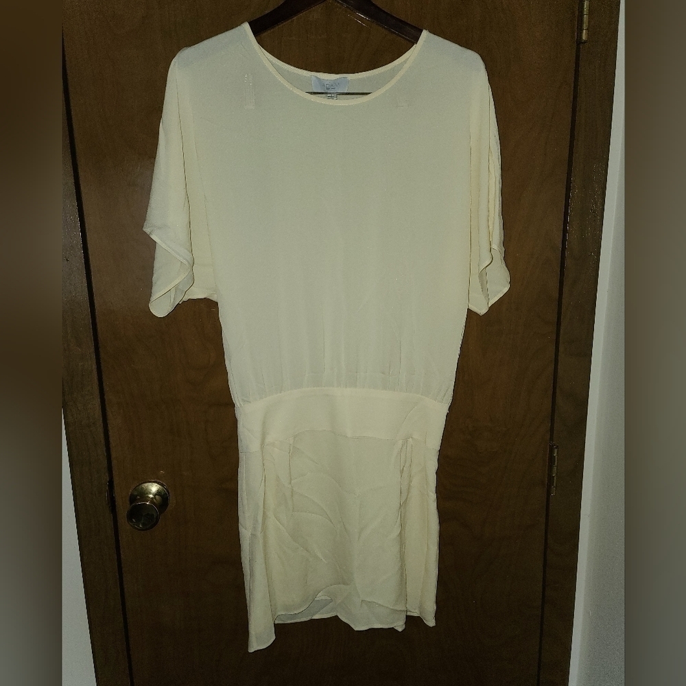 Adam Lippes Silk Yellow Shift Dress Short Sleeve Minimal Size 2